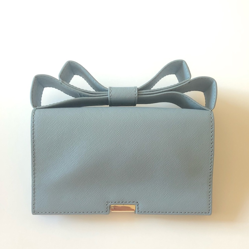 ZAC POSEN Saffiano Leather Bow Clutch Bag - Blue